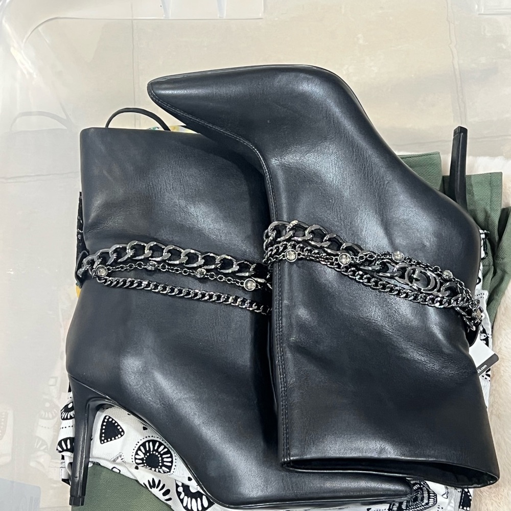 Black Chain-Embellished Women's Boots-  guess
